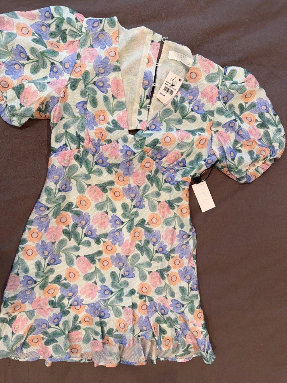 ASTR The Label White Multi Floral Puff Sleeve Mini Dress NWT M